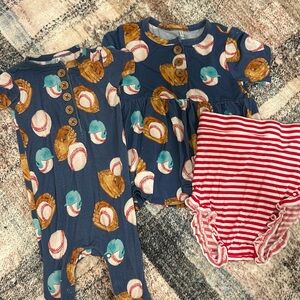 Brother and sister matching baseball set: onesie 3-6 months/ shirt and shorts 2T